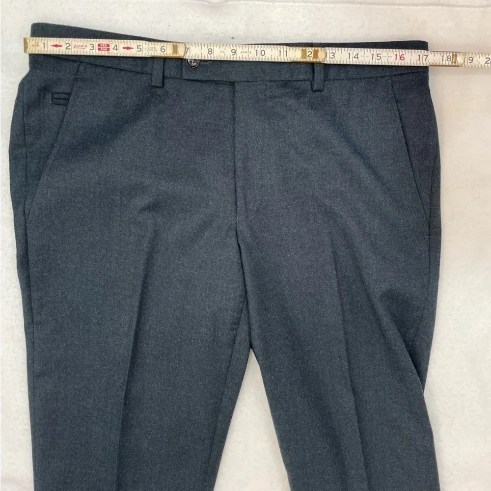 Ted Baker 100% wool dark blue flat front classic trousers, 34/29 purple lining